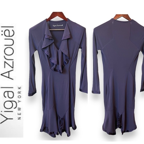 Yigal Azrouel silk jersey mermaid midi dress, eggplant color, sz Small/Medium - Picture 1 of 15